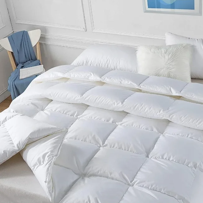 Hotel-Quality Duck down Comforter, Double-Stitched, Fluffy & Soft All-Season Duvet Insert, Box-Stitch Quilted