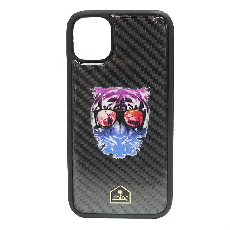 Shockproof Tpu+pc Mobile Covers Luxury Real Color Pattern Carbon Fiber Mous Phone Case