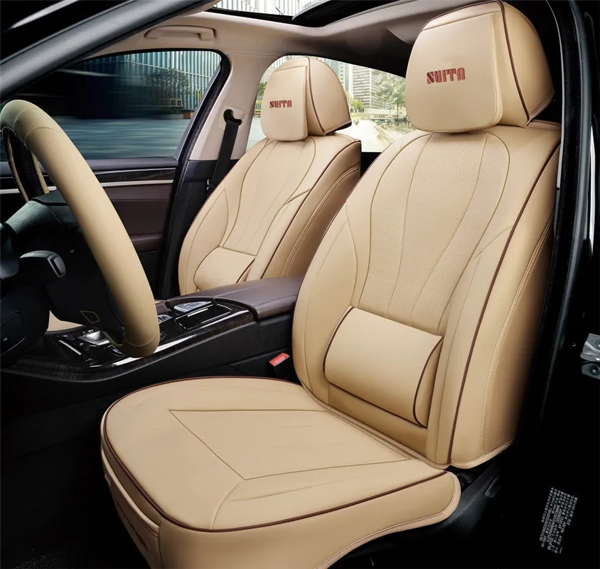 Lumbar Support Car Seat Covers 5D Four Season Universal Car Seat Cushion Leather Auto Cover Well Fit All 5 Seats Car Model