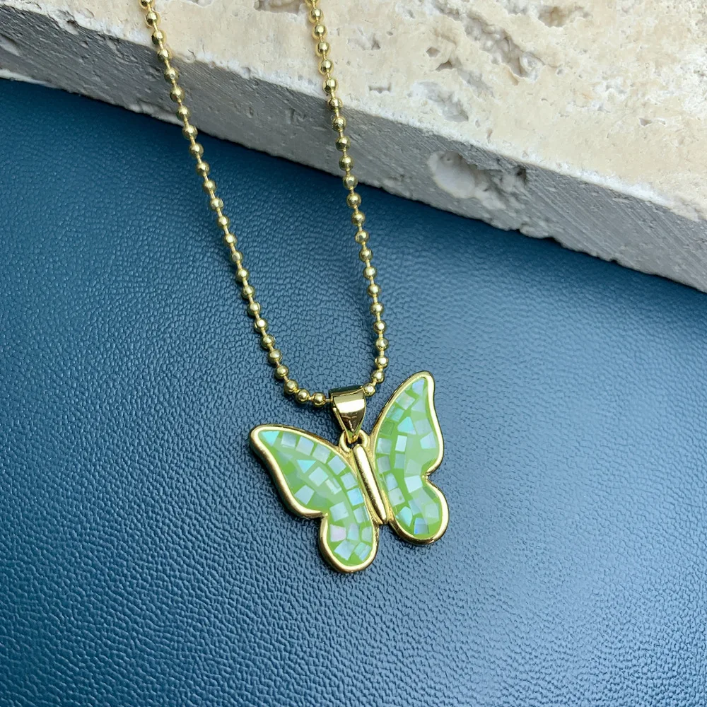 Jachon 2025 New Design Fashion Oil Dripped Gold  Chain Enamel Sea Shell Butterfly  Pendant Charm necklace for women