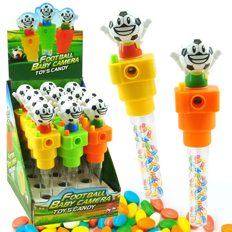 Plastic Happy Football Player Camera Viewer Toys with Empty Candy Container Candy Toys with golosinas