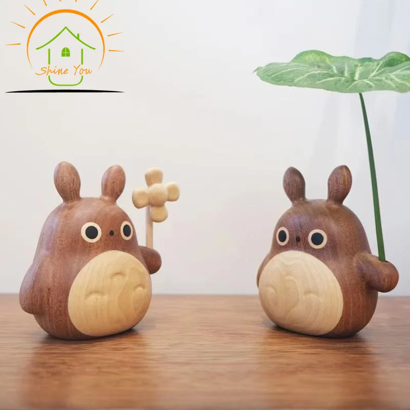 Wholesale Wooden cute Totoro modeling ornaments birthday gift wooden doll tabletop decoration