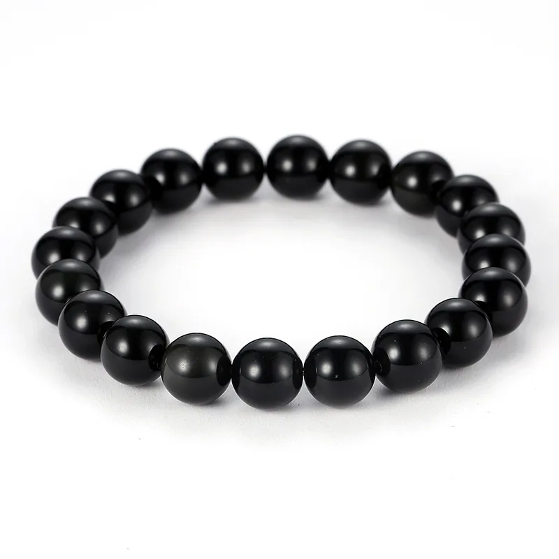 European Hot Selling High Quality Hand Jewelry 6/8/10/12/14mm Natural Black Onyx Stone Beads Stretch Bracelet