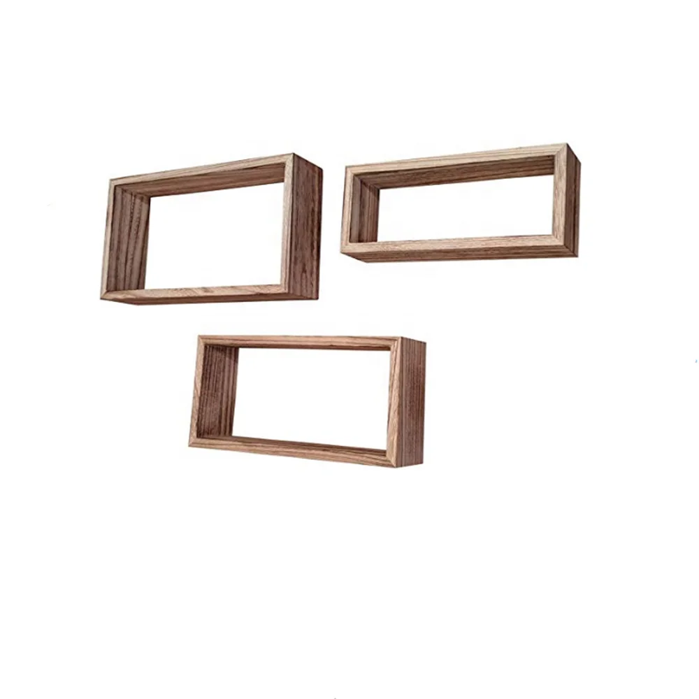 Set of 3 Rustic Farmhouse  Country Floating Wood Wall Shelves Rectangle Torched wooden wall shelves decorative display storage