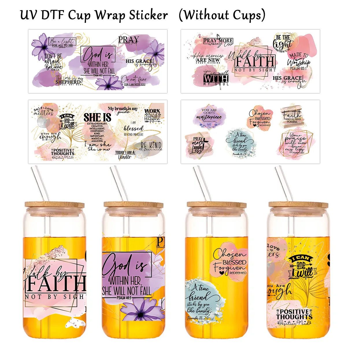 Guangdong Supplier Custom Sizes	Fast Production Cheap Seasonal UV DTF Cup Wrap For 16OZ Custom  UV DTF Cup Wraps