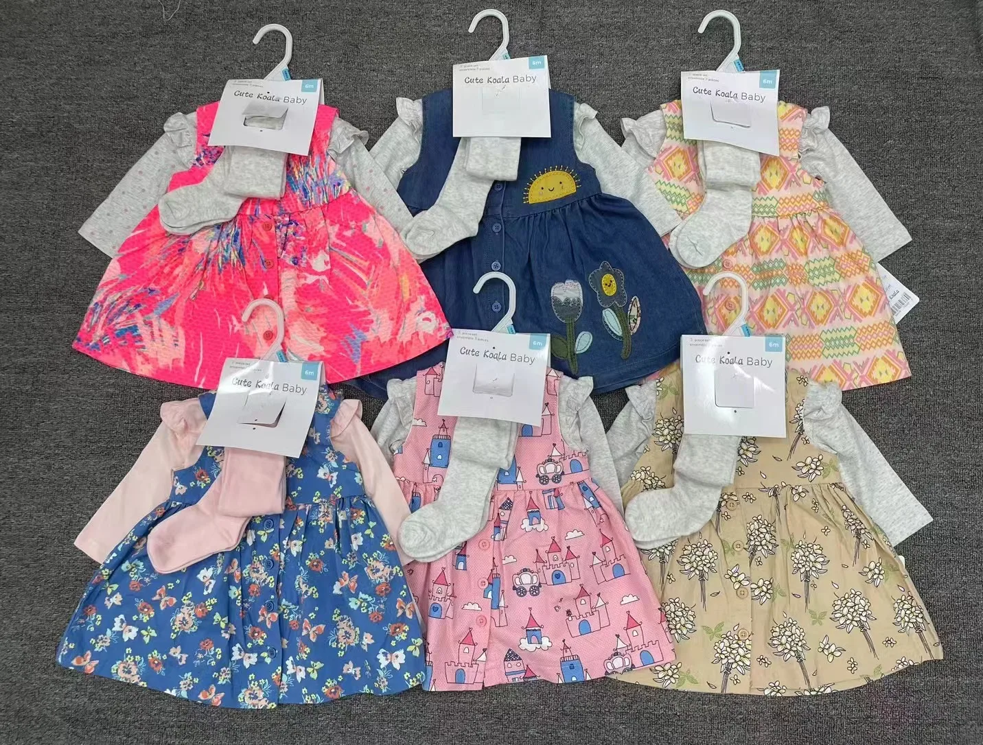 Hot Selling Autumn Newborn Baby Girls 6-24m Cotton Long Sleeves Clothes+Dress Infant Leggings Socks Babies Clothing 3pcs Suit