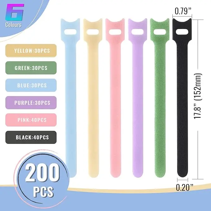 6-inch Multicolour Adjustable Cable Ties Polyester Tape for Home Office with Fastening Hook Loop Nylon Free Customized Support