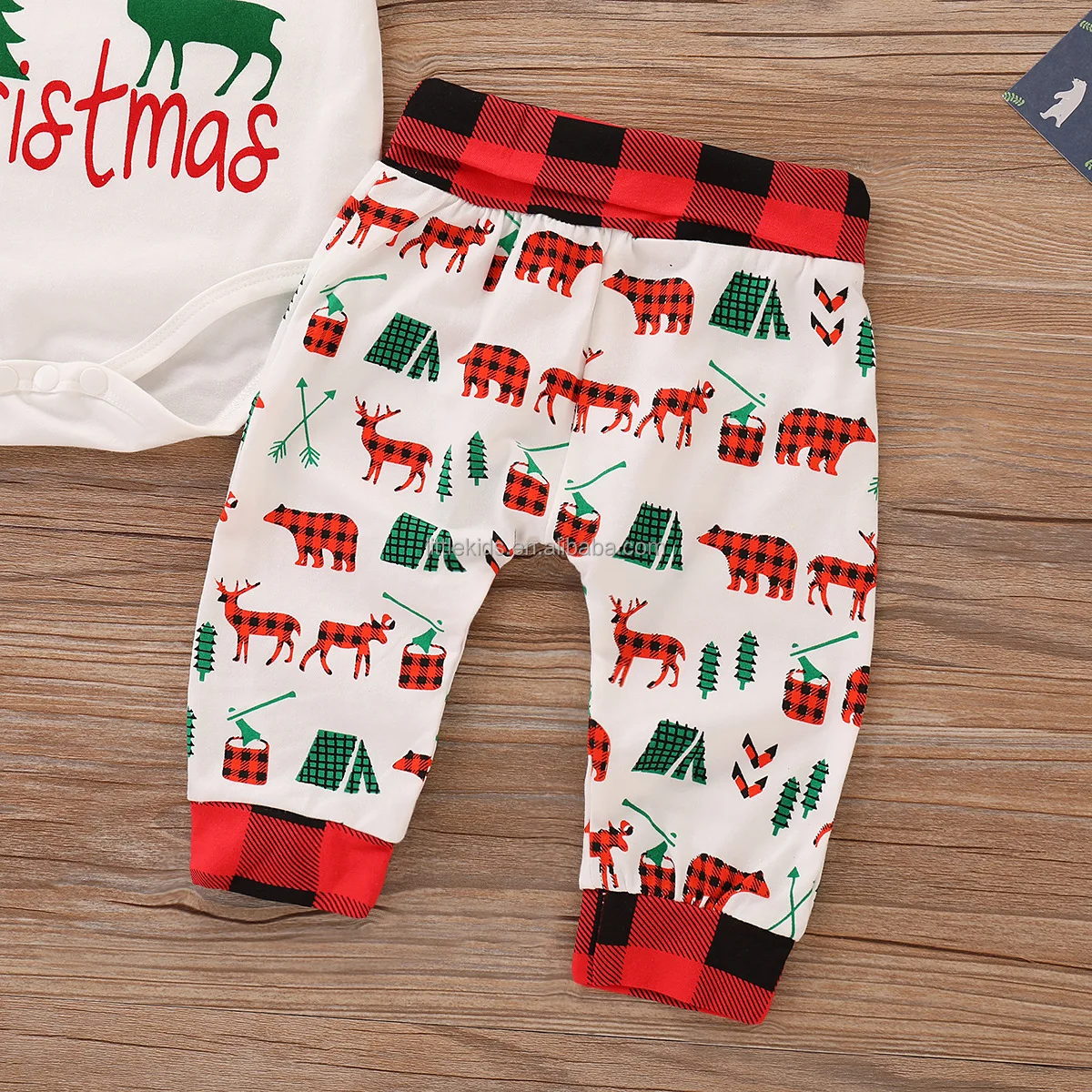 Newborn Baby Clothing Plaid 3 Pieces Set My First Christmas Cotton Baby Rompers Set