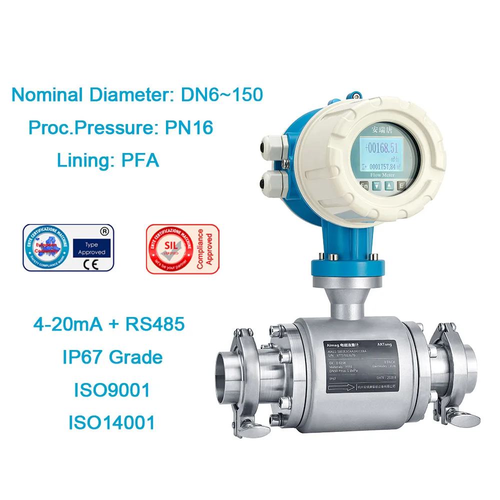 Food Grade Water Milk Flowmeter Tri Clamp Digital Beer Flow Meter Juice Magnetic Flowmeter Hygienic Electromagnetic Flow Meter