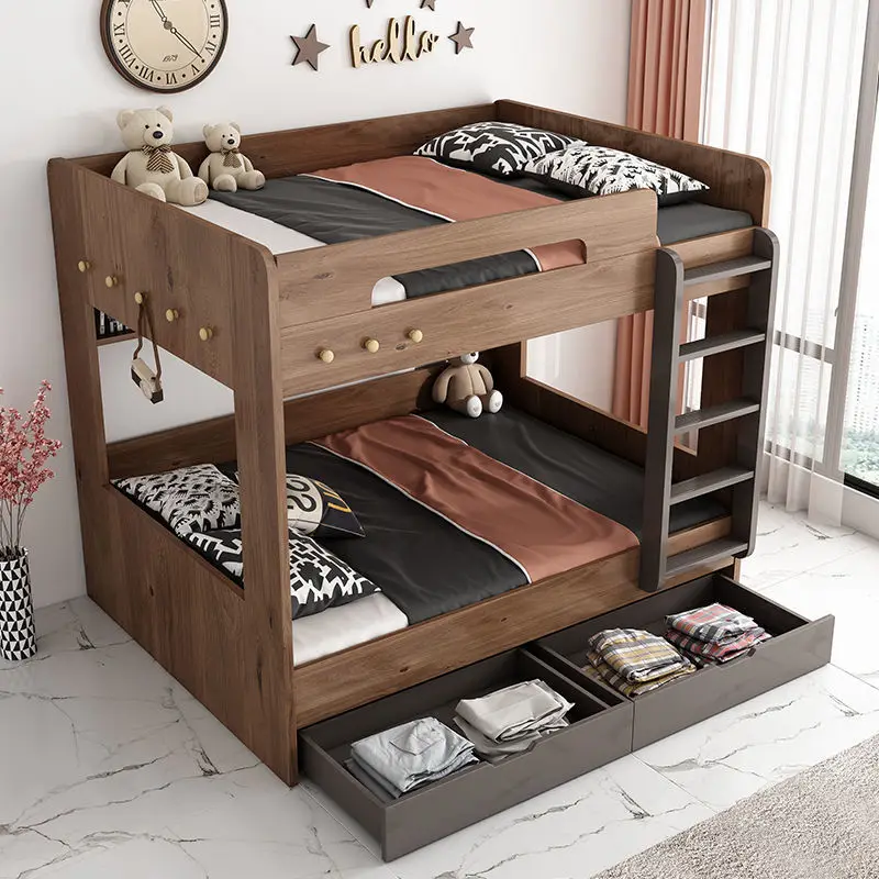 Bedroom Twin Over Wall Double Decker Bed Bunk Furniture Modern White Bunk Bed Wooden Bed Kids