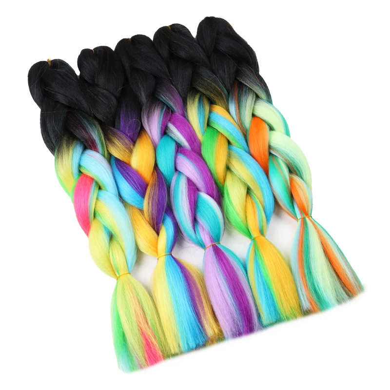 24inch 100grams ombre rainbow mixed color jumbo braids for dreadlocks box braids heat resistant synthetic braiding hair