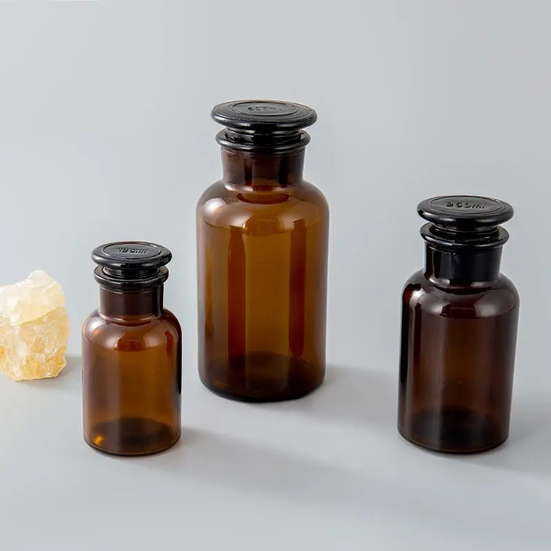 LB Bulk Brown Amber 60ML 120ML 250ML 1000ML Laboratory Bottle Glassware Reagent Glass Bottles with Stoppers
