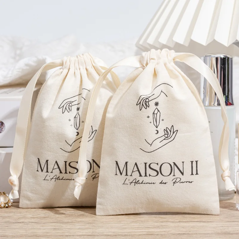 Custom Logo Organic Cotton Canvas Gift Packaging Dust Drawstring Bag