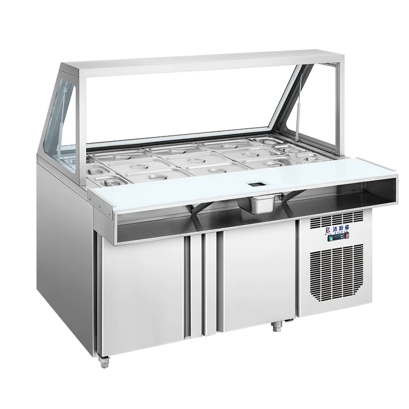 Commercial stainless steel counter top refrigerated display cooler salad bar refrigerator