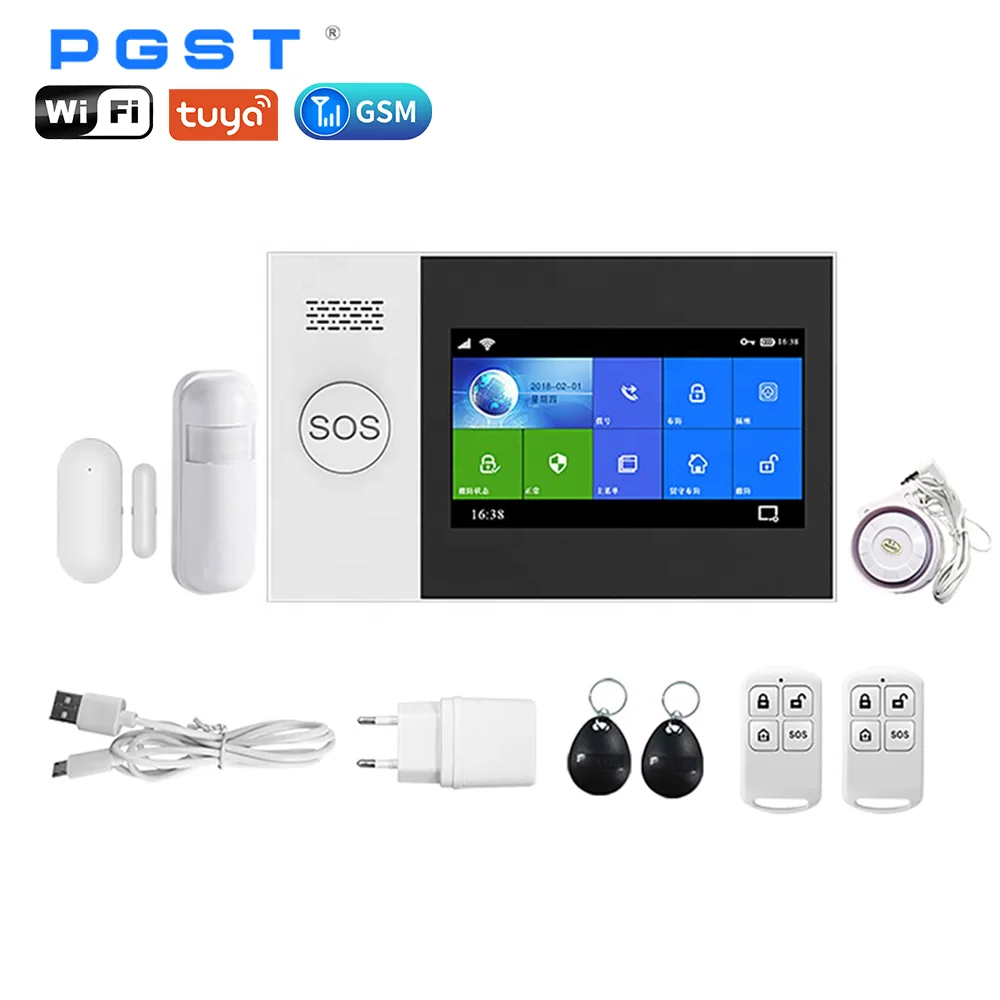 PGST Tuya Mobile App Anti Theft Intelligent Smart Home Security Alarm System Kit with SOS Button for Elderly Children
