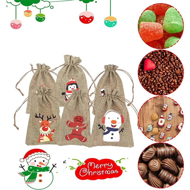 Custom Santa Sack Candy Presents Linen Burlap  Drawstring Christmas Gift Bag