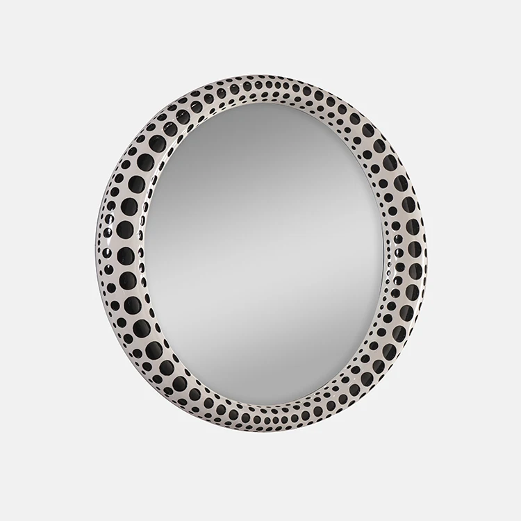 Polka Dot Framed Mirror Custom Support Wall Mirror Interior Hanging Round Shaped Ornament Home Decor for Project Mock-up