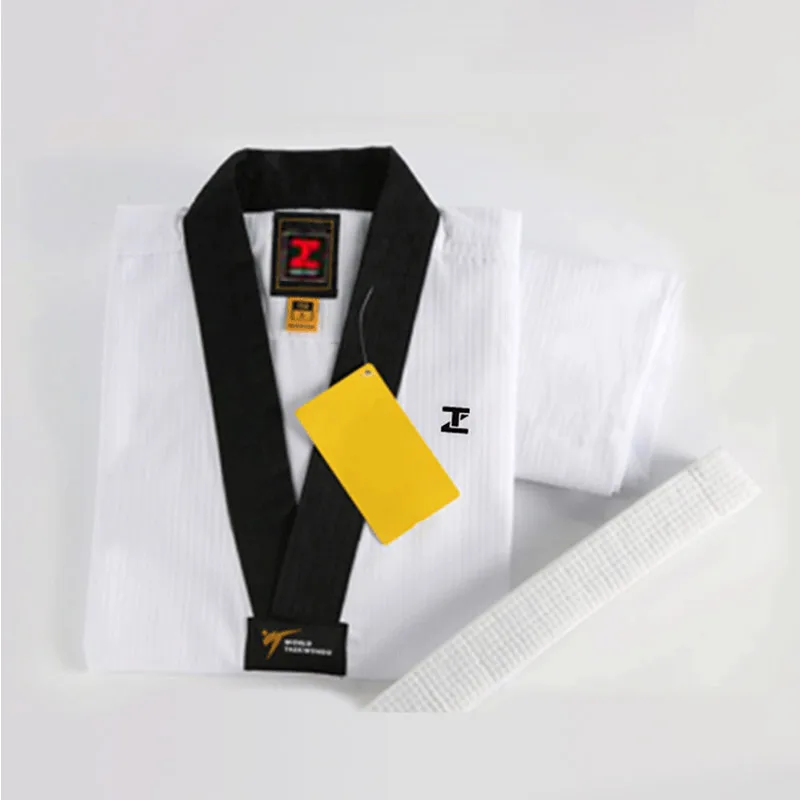 Индивидуальный dobok Белый Черный Синий тхэквондо униформа doboks itf ткань wtf унисекс