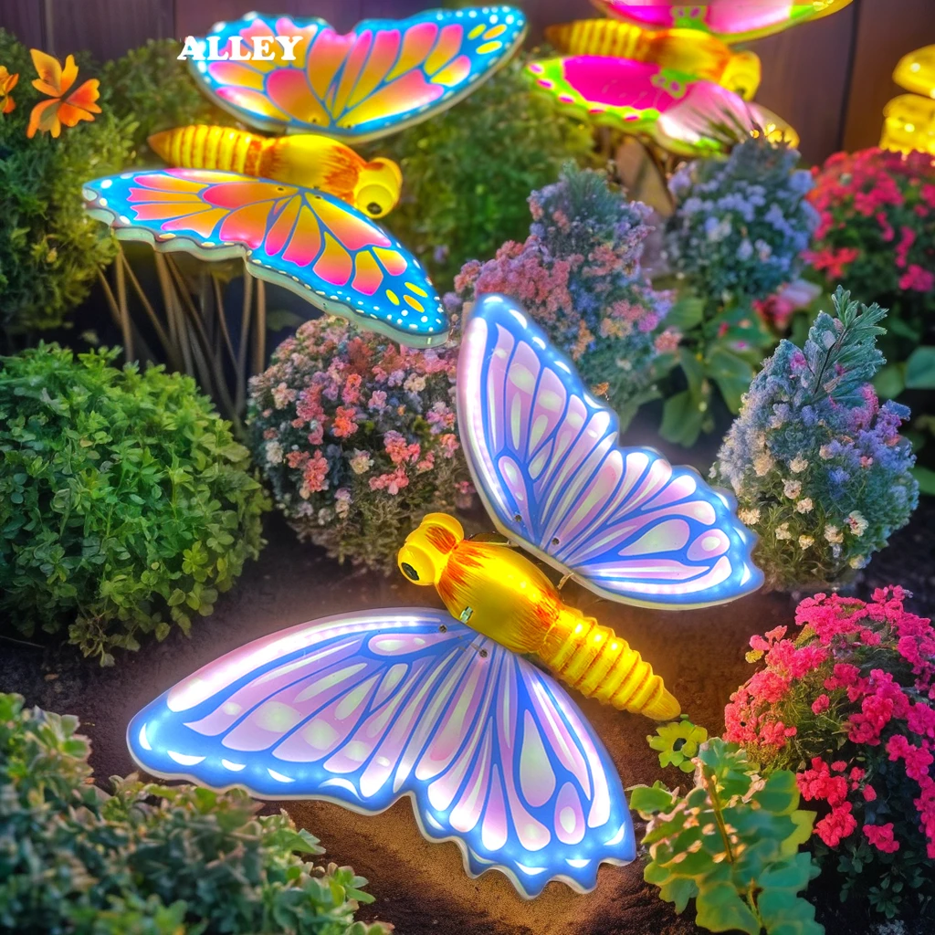 Outdoor park landscape dynamics decorations animated wings led moving butterfly flapping decorative lights for Christmas