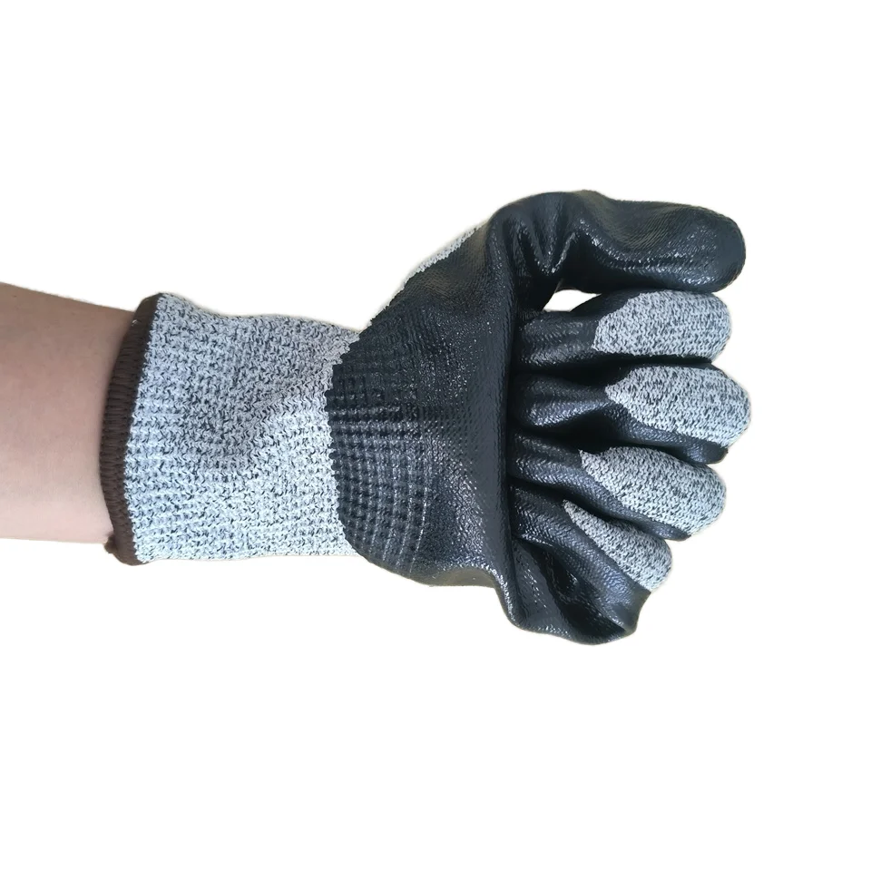 Custom Logo CE Wear Resistant Nitrile Coated Mechanical Work Anti-Tear  Anti-slip, Anti-oil Safety Anti Cut Gloves Level D