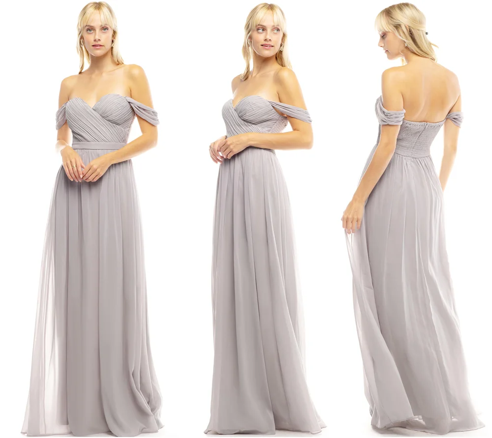 
Latest design a-line pleated backless chiffon casual dresses gray for bridesmaids 