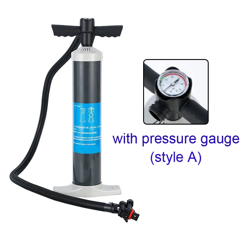 3L High Volume Hand Air Pump Manual Inflator W/Pressure Gauge & Limiting Valve Inflating Boat Kayak Canoe Sup Single Action Grey