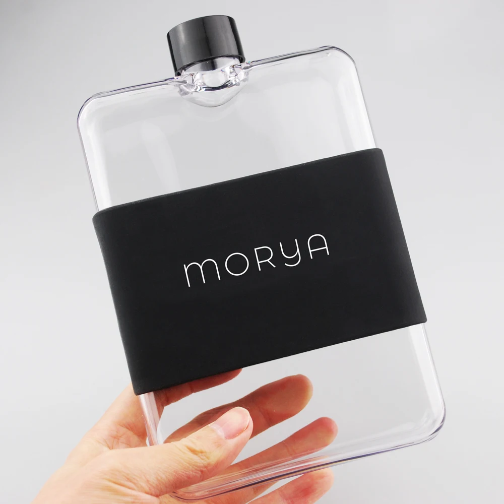 2021 New Arrival Tritan Plastic 500ml A5 A6 Notebook Memo Flat square Water Bottle BPA Free clear bottle with silicone sleeves