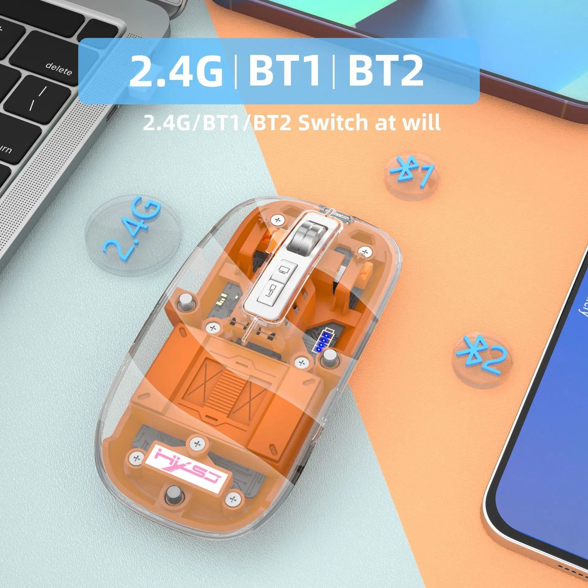 New Wireless Mouse Transparent Computer Mice Dual BT5.1 2.4G Adjustable DPI Magnetic Removable PC PS4 PS5 Mute Mouse