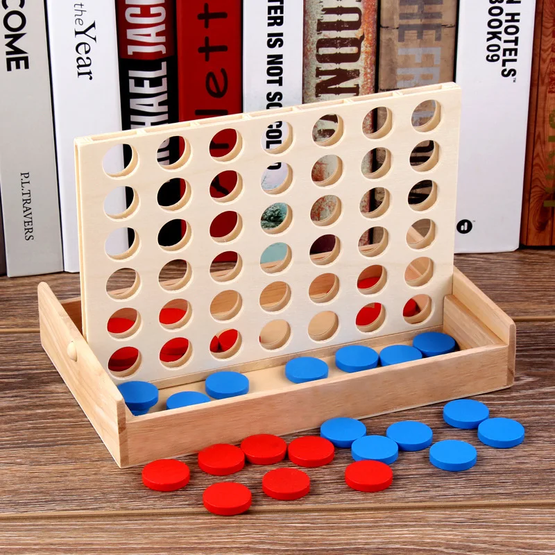 Connect 4 In A Line Board Game Children Educational Toys Wooden Foldable Kids Children  Puzzle Toy Bingo Game