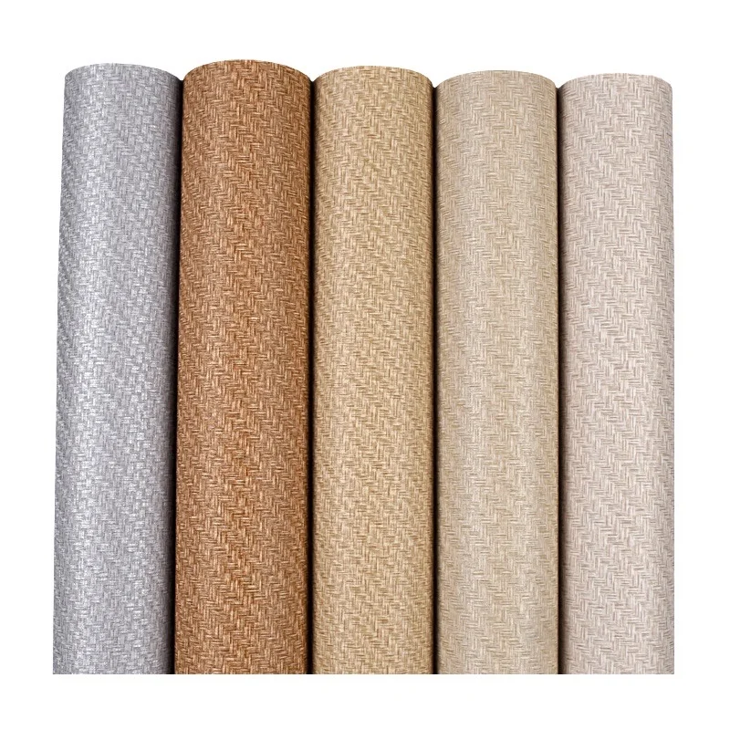 Durable Chinese Style PVC Vinyl Solid Color Waterproof Faux Linen Textured Wallpaper Removable Decoration
