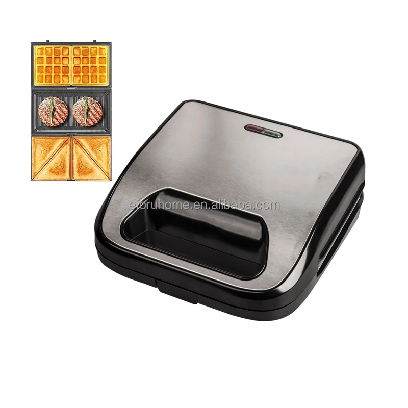 Eforu Glass Panel Electric Cartoon Waffle Maker Detachable Plate Removable Breakfast Snack Machine 3 in 1 Sandwich Maker