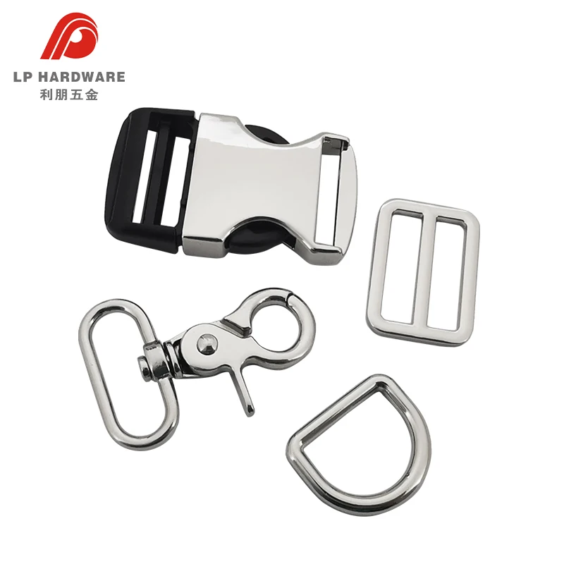 Metal Swivel Snaps Hooks with D Ring Adjustor Slider Buckle Side Release Buckle for Dog Collar
