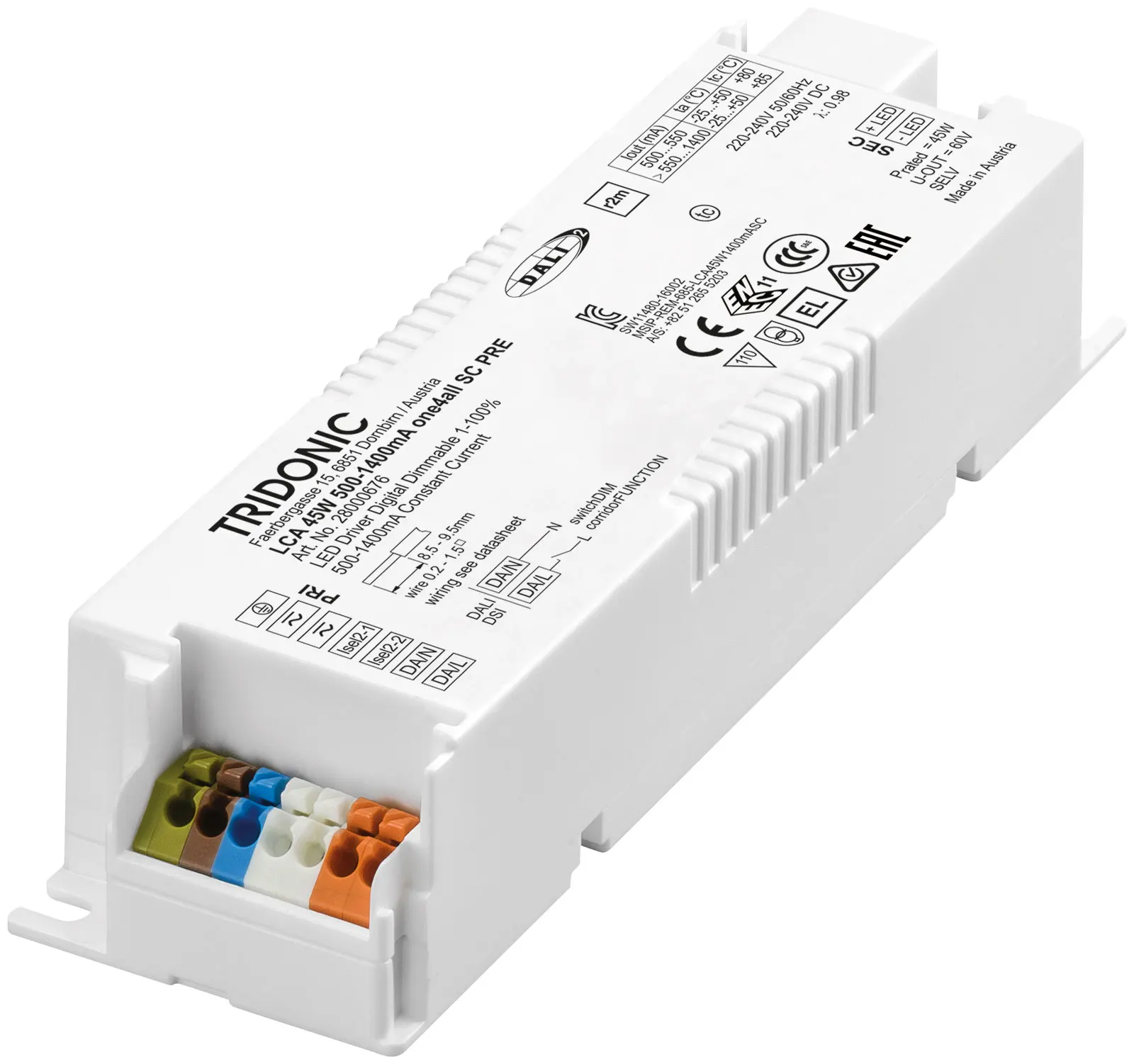 Драйвер Tridonic LCA 45W 500-1400mA one4all SC PRE Compact Driver Article No: 28000676