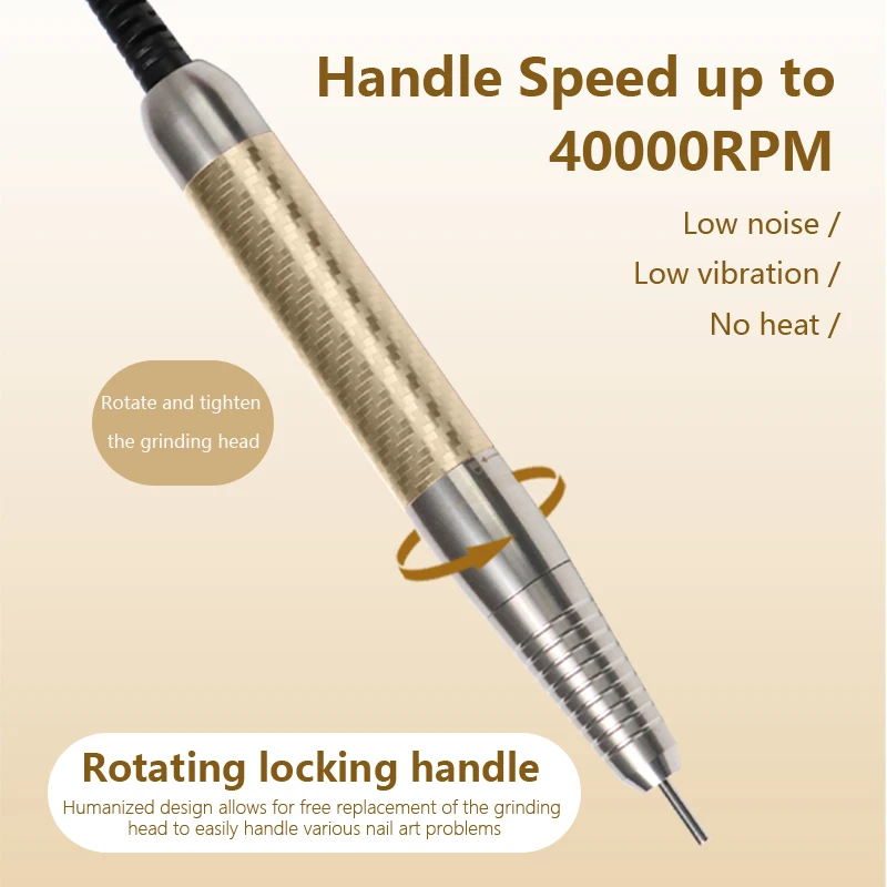 High Torque 40000rpm Brushless Acrylic Gel Polisher Wireless Rechargeable Electric Manicure Portable Handle Nail Drill Machine