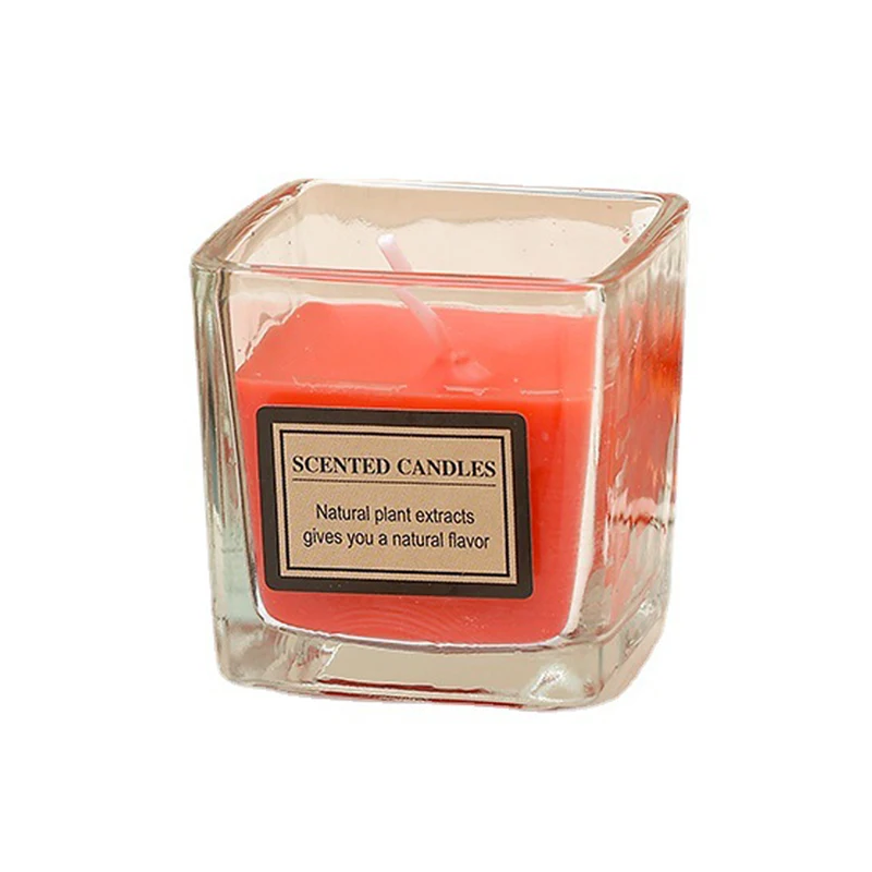 Square Small Transparent Glass Cup Aroma Scented Candle for Home Decor, Clear Glass Jar Fragrance Soy Wax Color Scented Candle