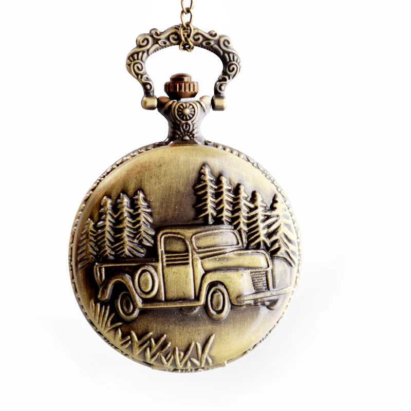 Bronze Quartz Pocket Watch 1903 old car Style Carved Man Woman Driver Pendant Chain Accessories Reloj de bolsillo
