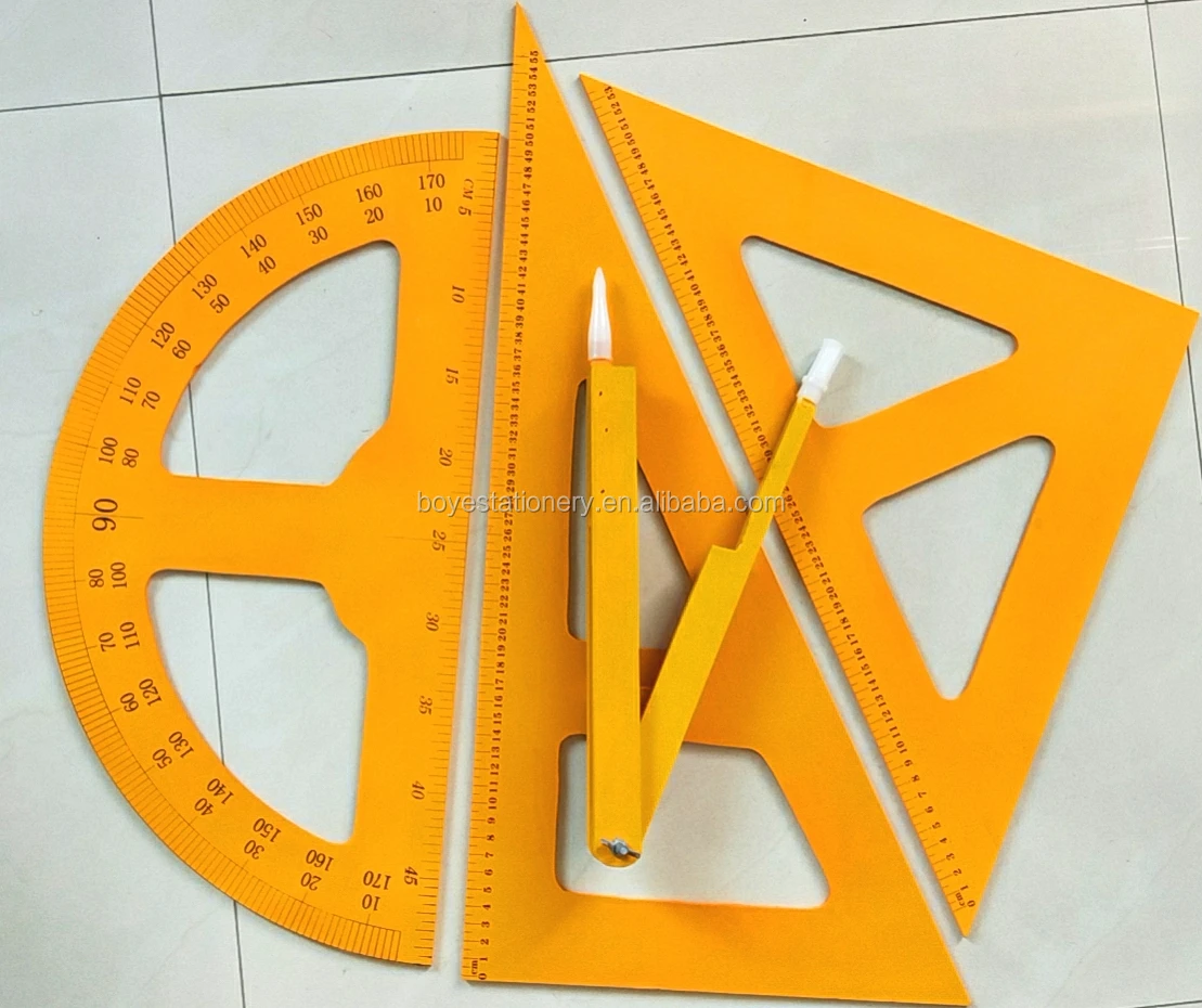 Wholesale school stationery wood school ruler geometric protractor triangle school teaching wooden ruler woodworking compass