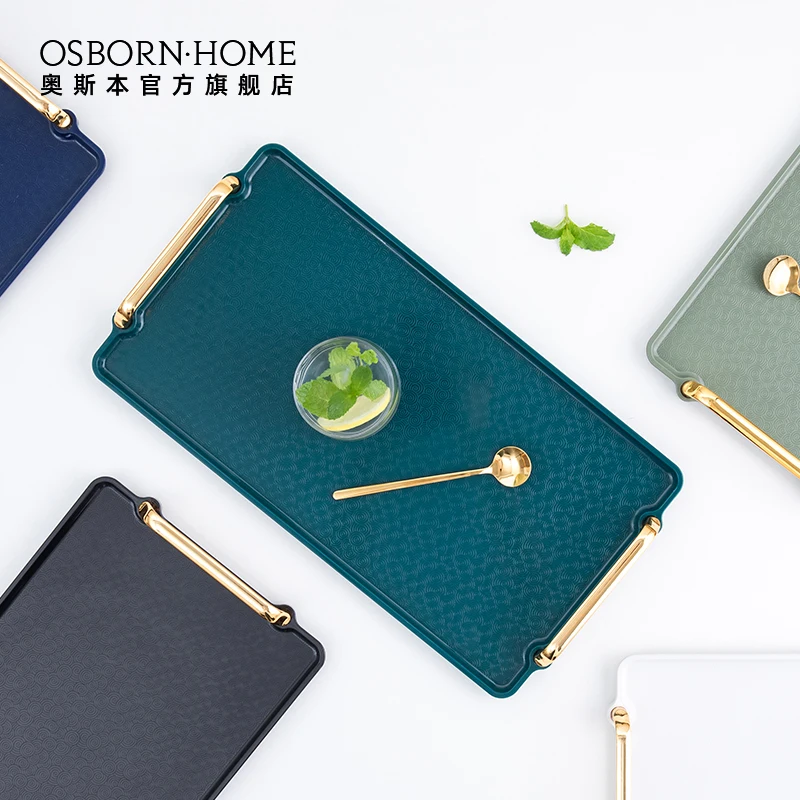 OSBORN Nordic style gold Plastic Colorful Storage decorative serving tray with handles