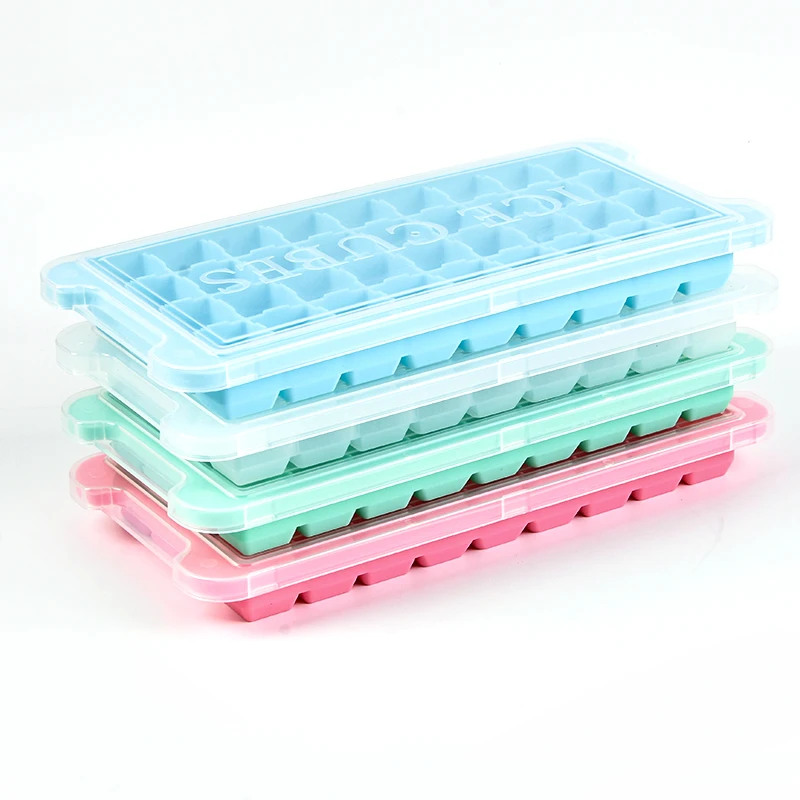 36 cavities silica gel ice cube mold with lids for fridge