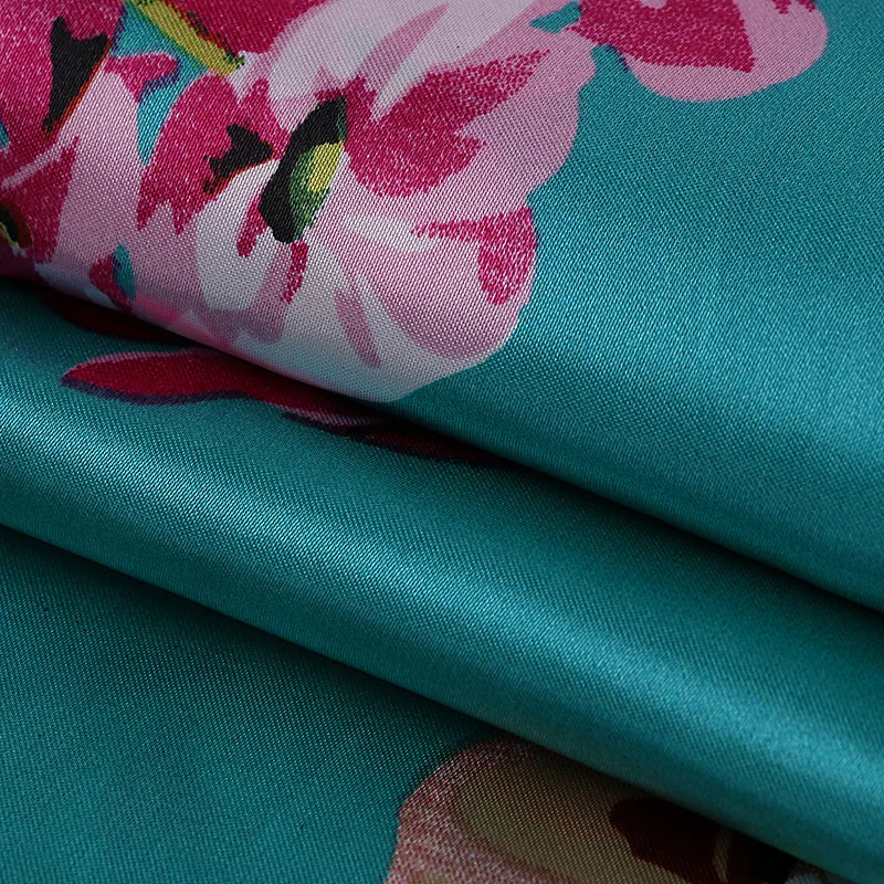 Factory Wholesale 100% Polyester Big Flowers Satin Fabric For Garment