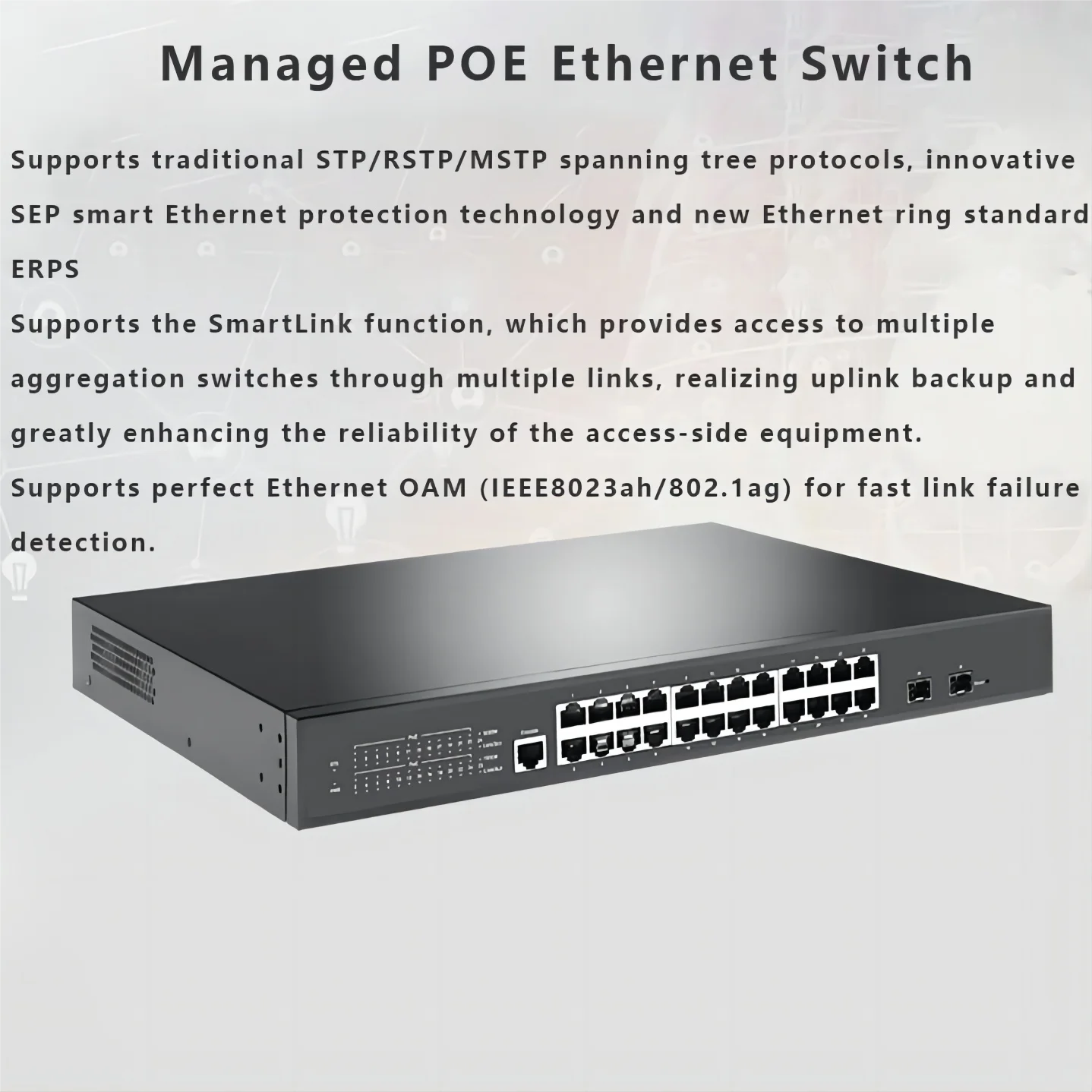 Managed POE Ethernet Switch Full Gigabit Switch POE Vlan Web Ring Network Gigabit Switch 8/16/24 port link aggregation