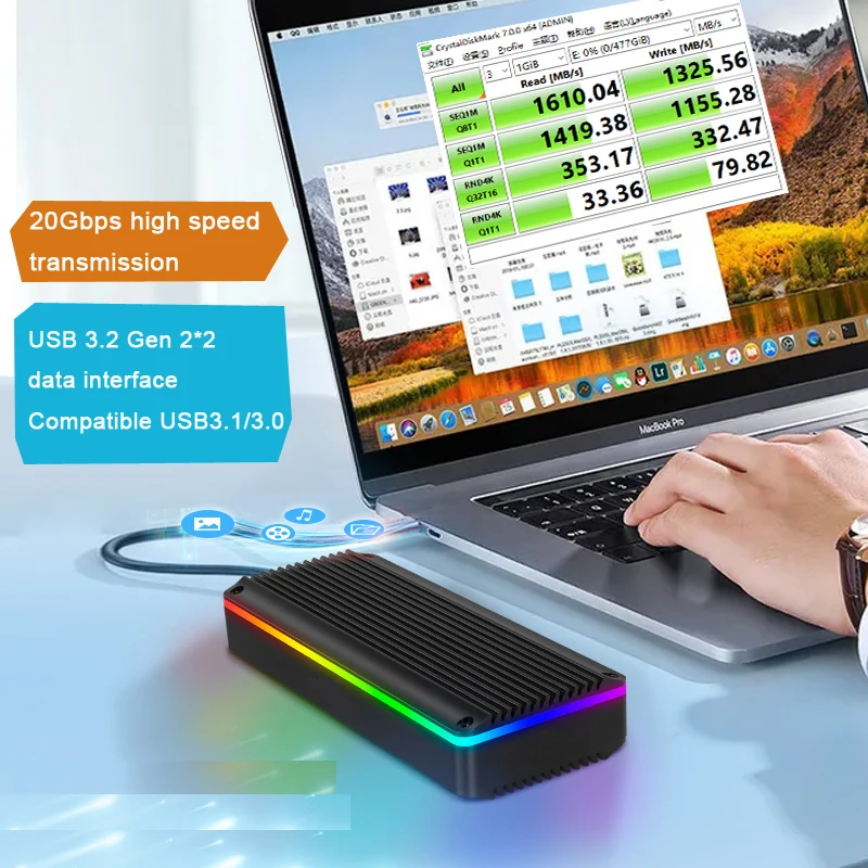 High speed 20Gbps USB 3.2 HDD Enclosure case for Apple Macbook 2013-2017 SSD to mobile hard drive