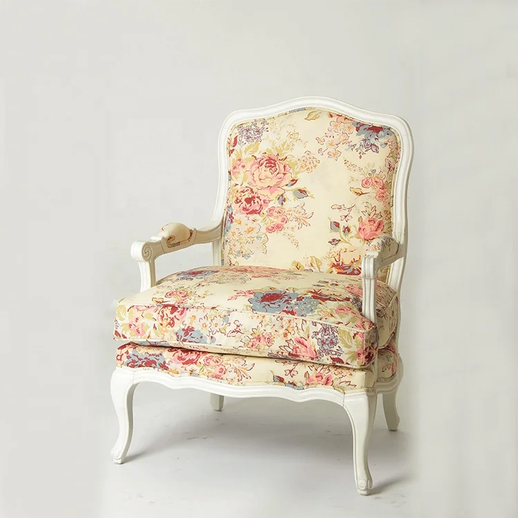 Village Garden/French /Korean Style Home furniture White living chair/Flower fabric wooden Armchair(CH-863)