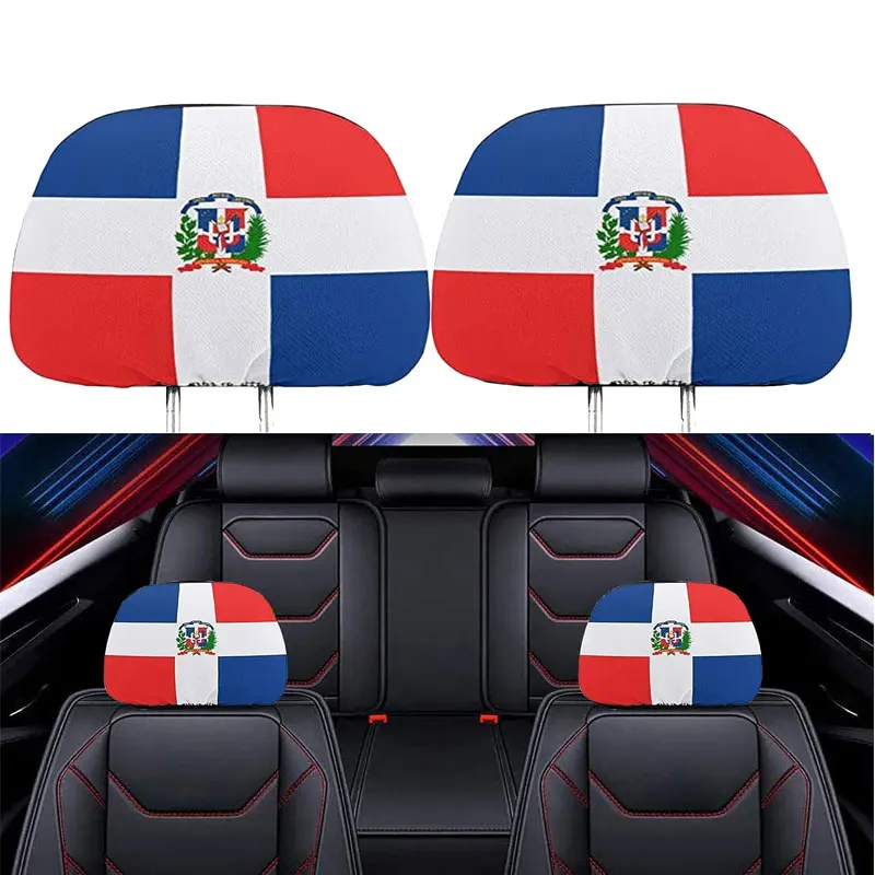 2023 High Quality Decorative Advertising Spandex Puerto Rico America Car Custom Headrest Covers Flag Car Seat Flag