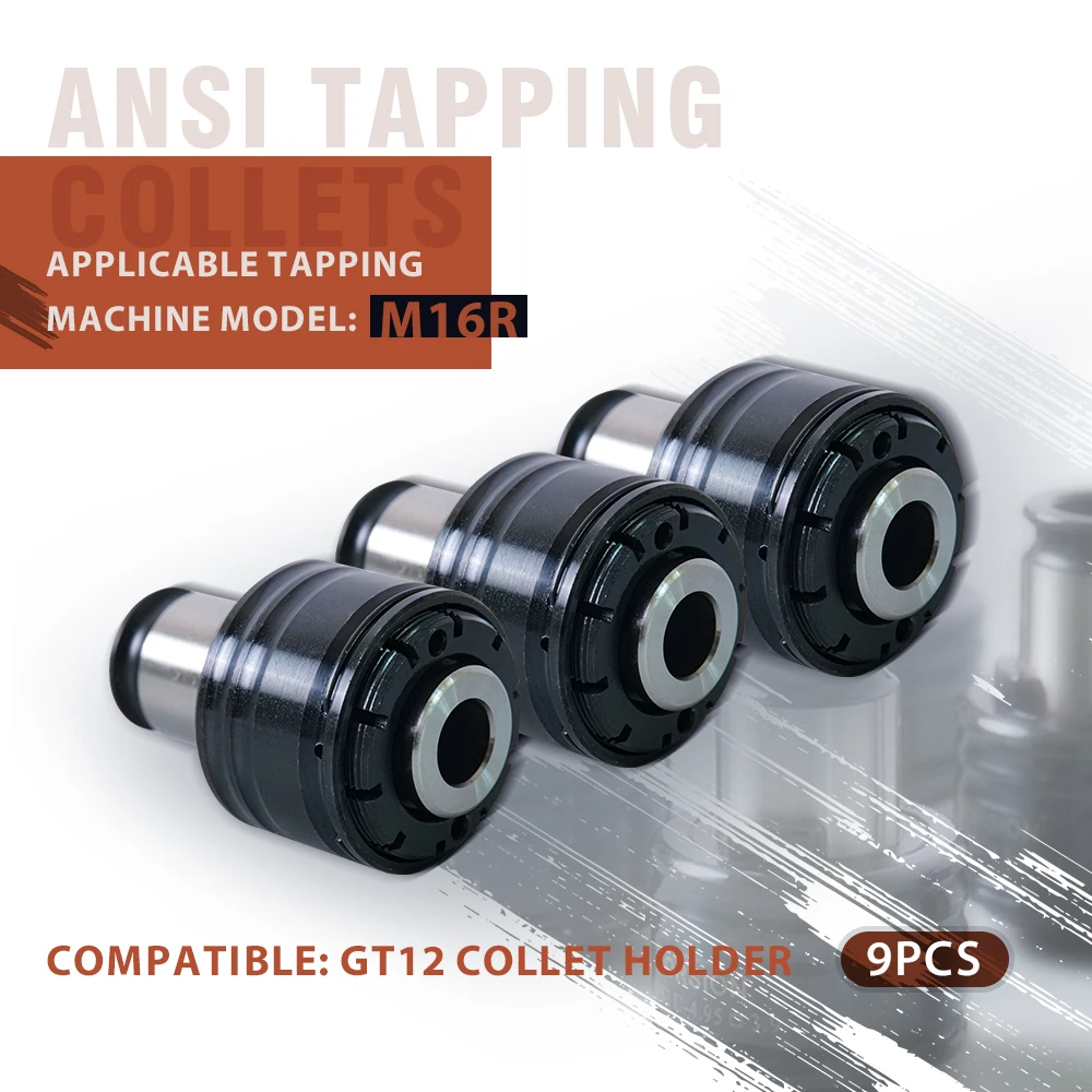 GT12 ANSI Collets 9PCS Tapping Head Collet Chuck GT12 Tap Collets for M16R/PNEU-M12 Tapping Machine