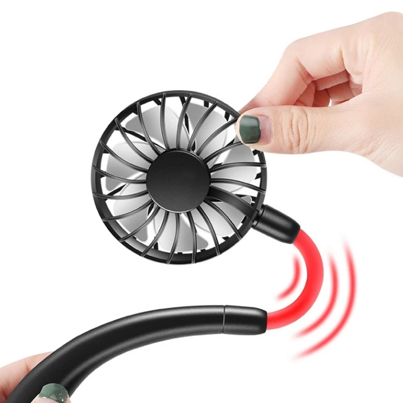 Speed Adjustable Hand Free Fan Aromatherapy Portable Handheld Mini LED USB Fan Headphone Design Neckband Hanging Fan