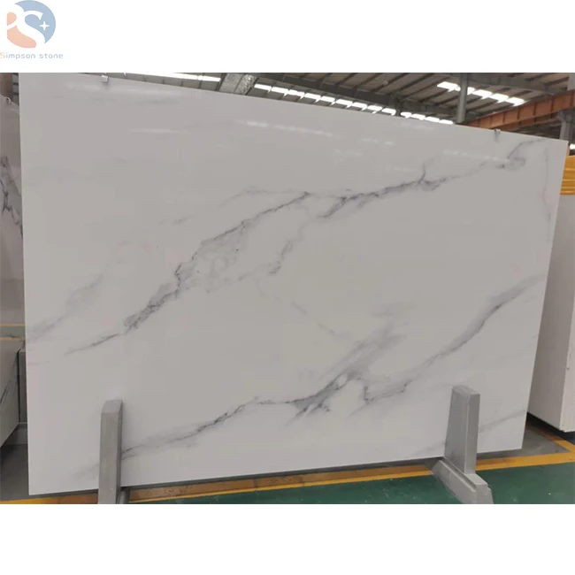 China Popular White Calacatta Quartz Slab Grey Vein Artificial Quartz Stone Prices for Countertop