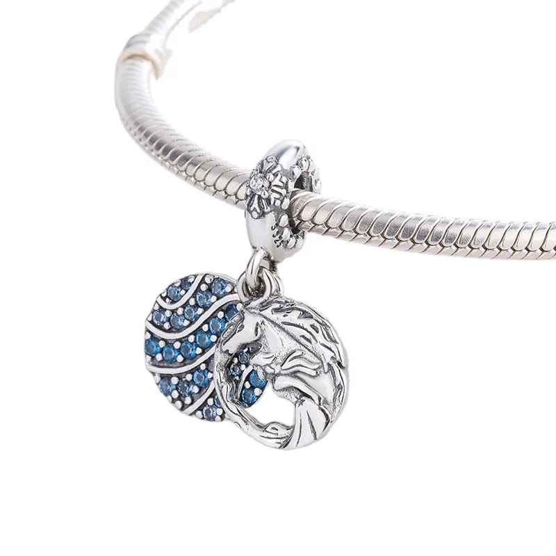 fashion jewelry disn frozen elsa anna  blue pave cubic zirconia dangle charms princess girl cartoon pendant