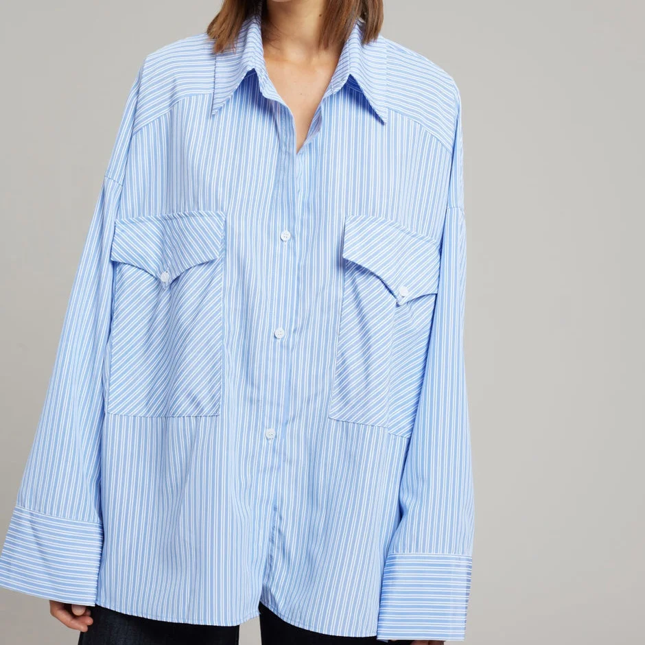 Oversized Stripes 100% Cotton Women Summer OfficIal Long Blouse Shirt Women Tops And Blouses