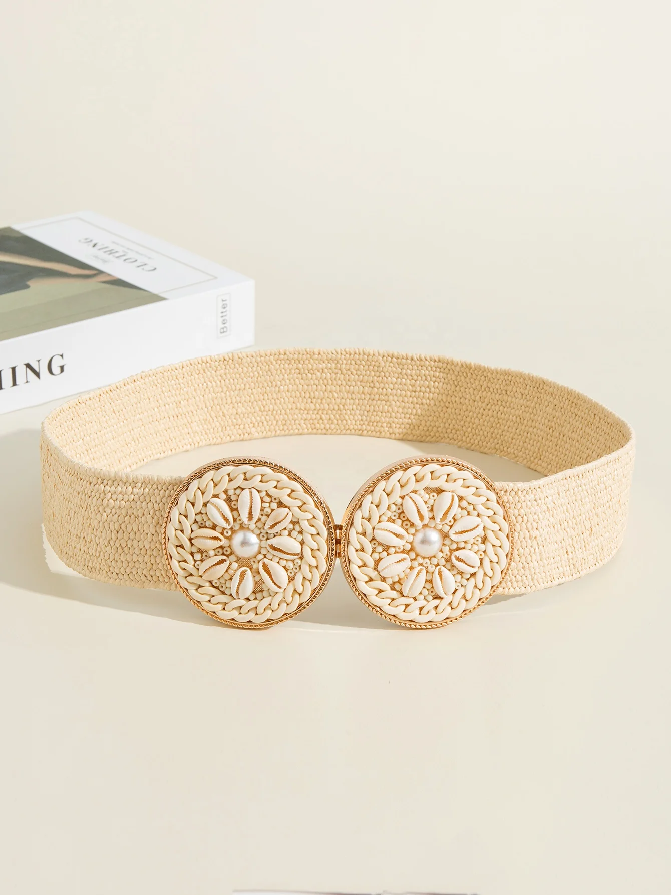 Straw Woven Elastic Stretch Waist Belt Women Skinny Dress Cinch Fashion Double Round Female Metal